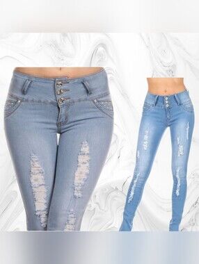 High-Waist Light Blue Distressed Women’s Jeans
